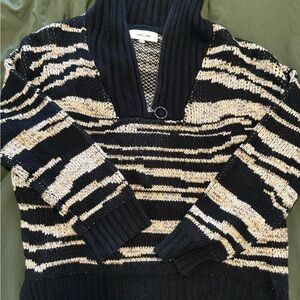 John + Jenn Black and Cream Mockneck Sweater